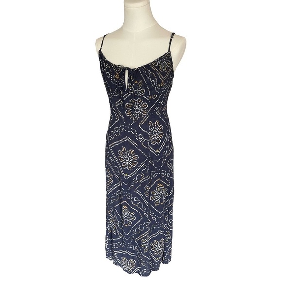 Dresses & Skirts - Urban Outfitters UO Kamaryn Tie Front Navy Blue Midi Dress Women’s Medium